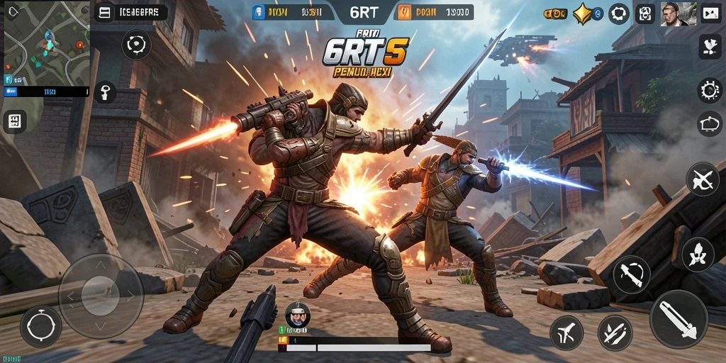 Screenshot gameplay 6RT menampilkan aksi pertempuran yang mendebarkan.