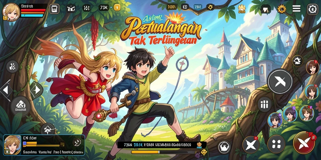 Tampilan menarik dari gameplay 73K yang penuh aksi dan karakter Anime.