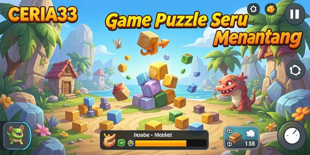 Tangkapan layar menunjukkan gameplay CERIA33 yang penuh tantangan puzzle.