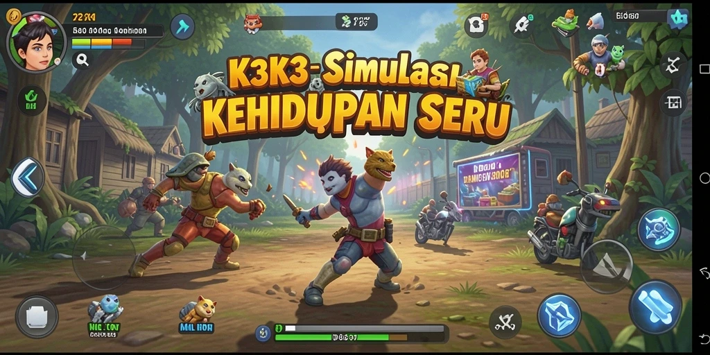 Tangkapan layar utama K3K3 menampilkan gameplay simulasi yang seru.