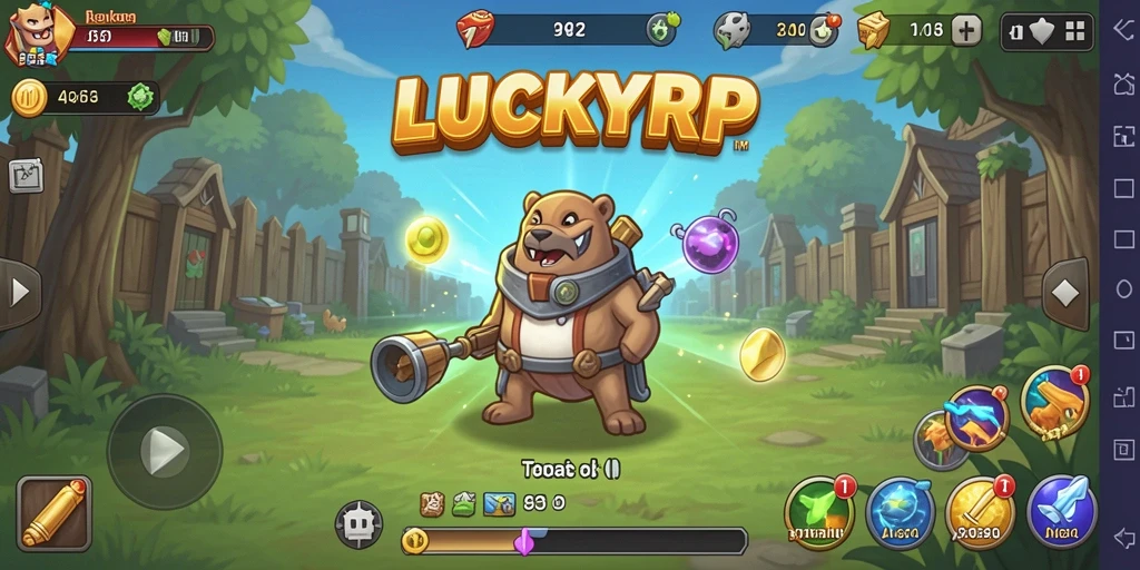 Tampilan gameplay LUCKYRP menampilkan pengumpulan sumber daya yang otomatis dan strategis.