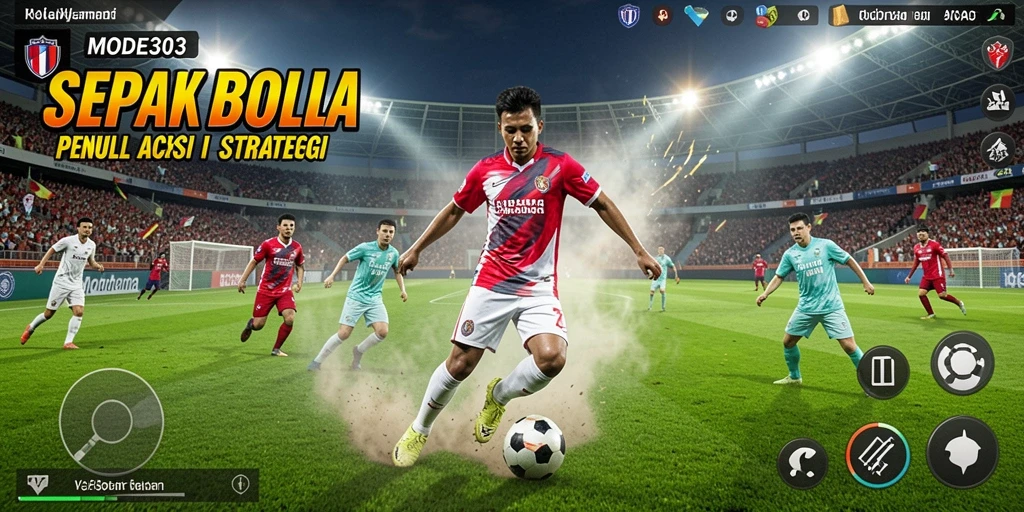 Gameplay seru di MODE303 dengan aksi sepak bola penuh ketegangan.