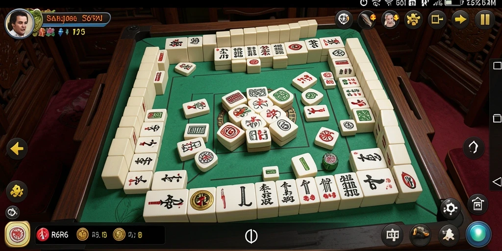 Tangkapan layar R6R6 dengan tampilan gameplay Mahjong yang menarik.